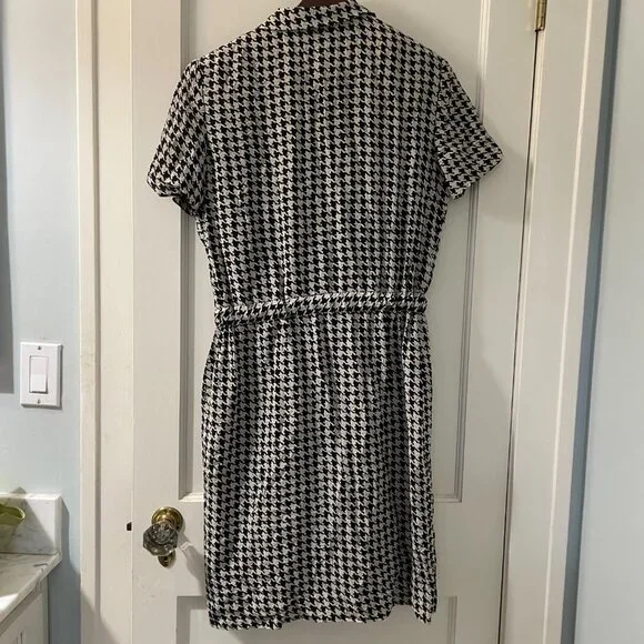 Papell Petites Silk Herringbone Black and White Dress. Lined Size 8P - Picture 3 of 6